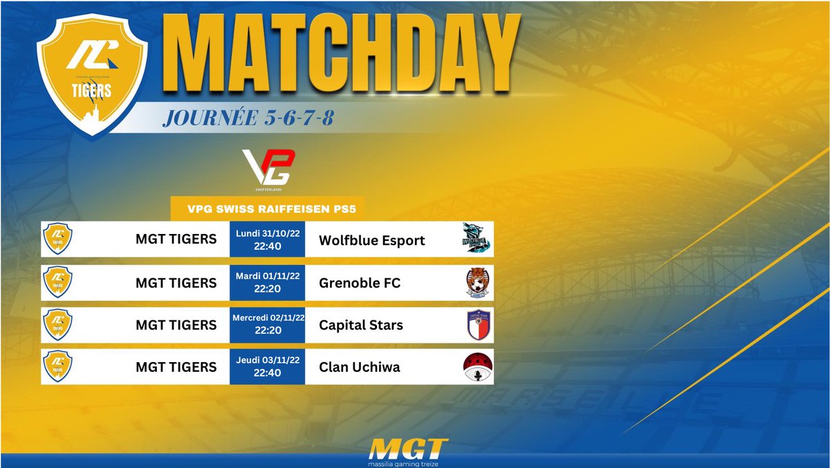 Programme de la semaine de notre équipe en <a href="/SwissVPG/">VPG Switzerland 🇨🇭</a> Ligue Swiss Raiffeisen PS5