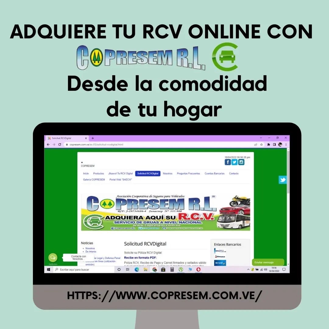 copresem's tweet photo. Todos los 365 días del año (domingo a domingo) puedes adquirir o renovar tu RCV. Ingresa en https://t.co/HBWsQlEdtJ o al 0416-6741644 / 0412-2012023 #rcvdigital #rcvauto #sudeaseg #asesordesegiros #aliadocomercial #segurosauto #rcvweb #rcvenlinea #lavadodemanos #quedateencasa https://t.co/tFTA2SYuIn