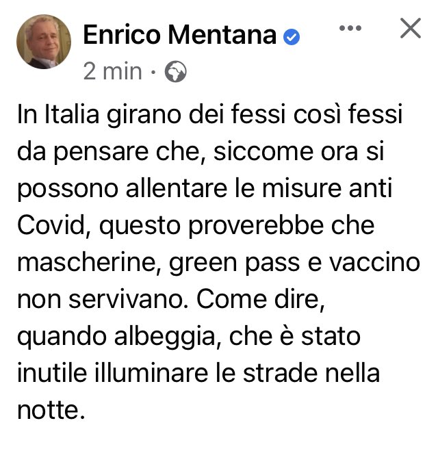 riccardotani4's tweet photo. Enrico Mentana coglie in pieno il nocciolo della questione. Bravo! https://t.co/vCdPN7zfFI