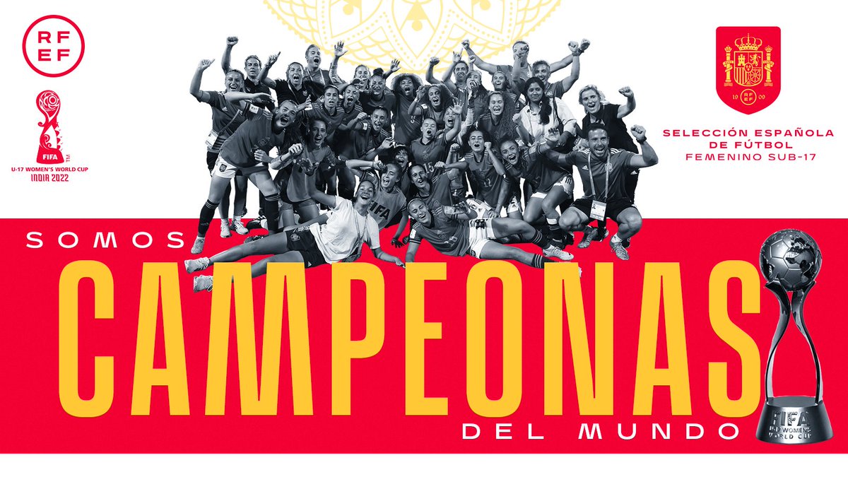 🔊 Vamos a gritarlo bien alto: 🏆 ¡¡¡𝗦𝗢𝗢𝗢𝗠𝗢𝗢𝗢𝗦 𝗖𝗔𝗠𝗣𝗘𝗢𝗡𝗔𝗦 𝗗𝗘𝗟 𝗠𝗨𝗡𝗗𝗢𝗢𝗢!!! 🌍 💪🏼 Esta familia ha hecho un campeonato IMPECABLE. 🥇 ¡¡¡EL ORO SE VIENE A ESPAÑA!!! #U17WWC | #KickOffTheDream