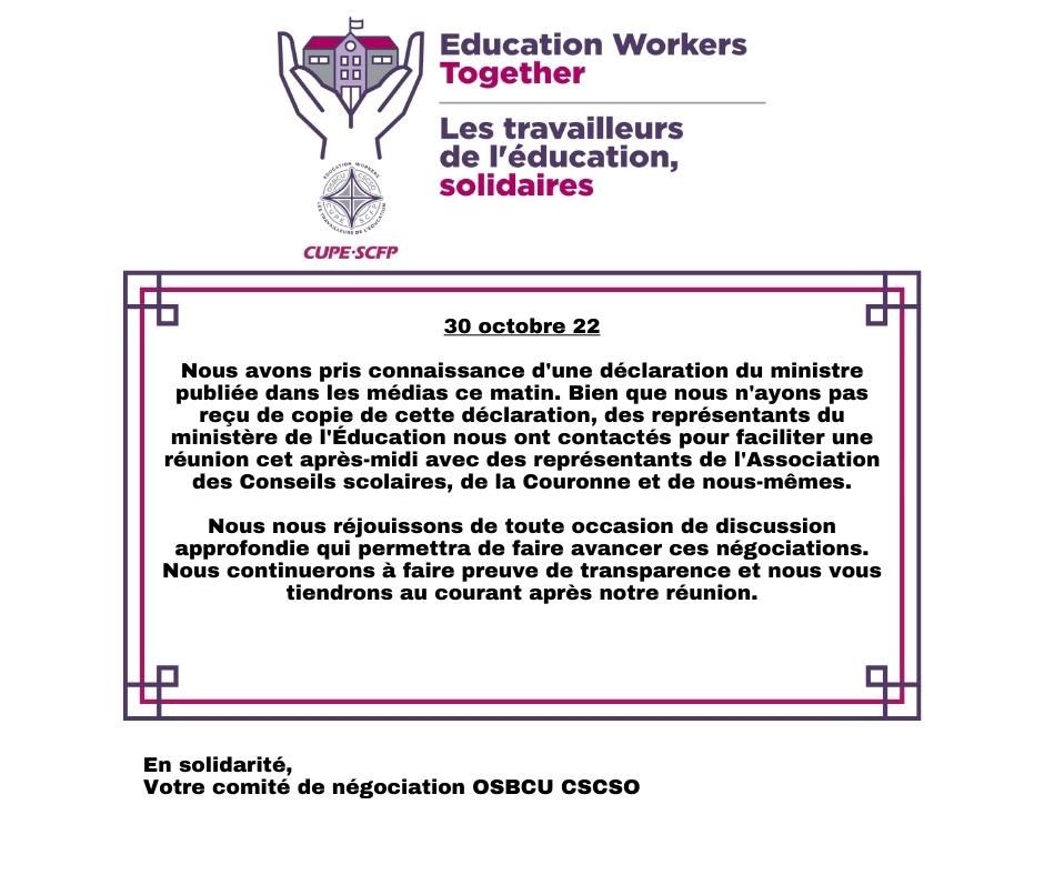 osbcucscso's tweet photo. OSBCU 2022 Bargaining Update # 32 | Négociation du CSCSO 2022 - Mise à jour no 32 - Response to Minister's Statement #OntEd  #OnPoli https://t.co/OYyktbtCqc https://t.co/NeeUJ7ca1L