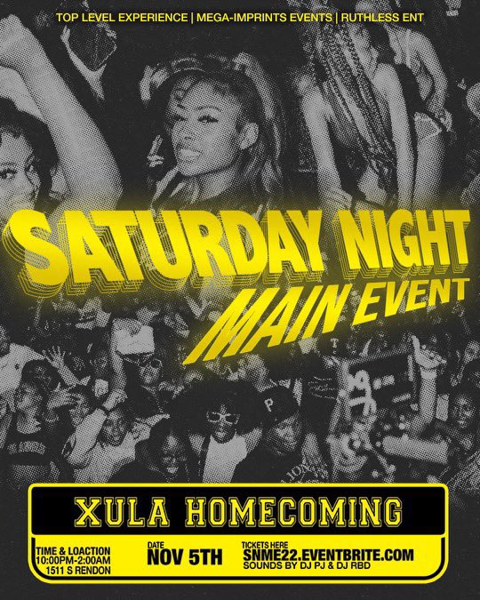 MegaImprintsEnt's tweet photo. The official XULA HOMECOMING Tailgate | Game After Party 

SATURDAY NIGHT MAIN EVENT

November 5 🔝🖤💛🖤💛🖤🖤

Powered by @TopLevelExp @MegaImprintsEnt @_RuthlessEnt 
Sounds by @Pj_Wlkr &amp; @DjRBD504 

Tickets @ https://t.co/Aqzd8Gs3De https://t.co/LTHi8ulwmM