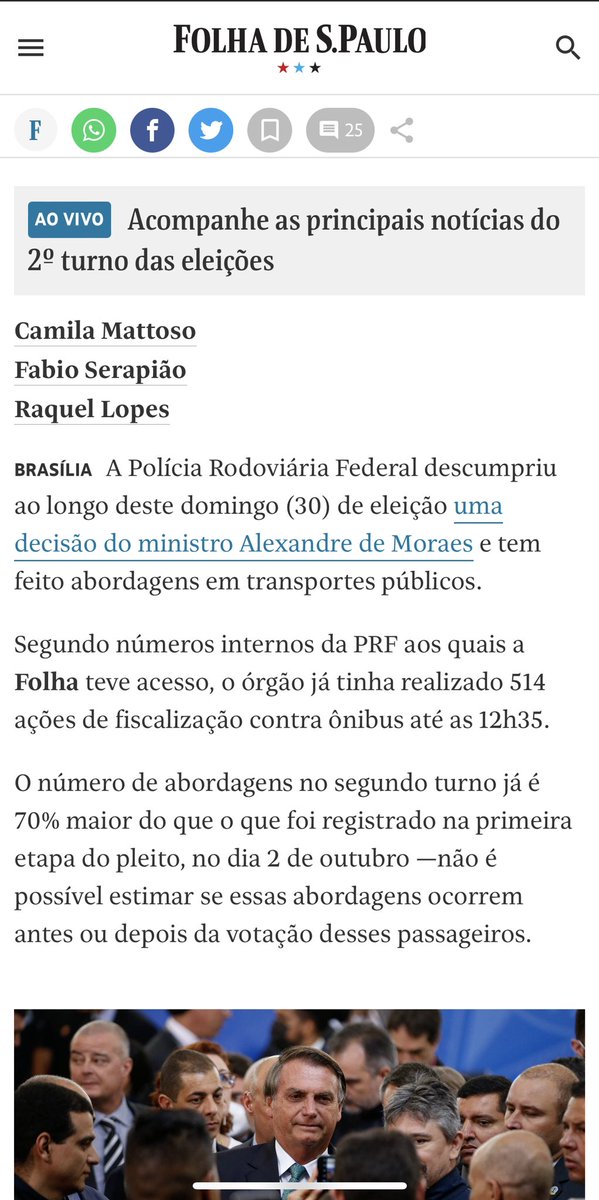 traumann's tweet image. 514 ônibus foram parados nesta manhã pela PRF, apesar da proibição emitida ontem pelo TSE.  O número é 70% maior do que no primeiro turno, informam @mattoso_camila, @FabioSerapiao e @raquelsflopes na @folha