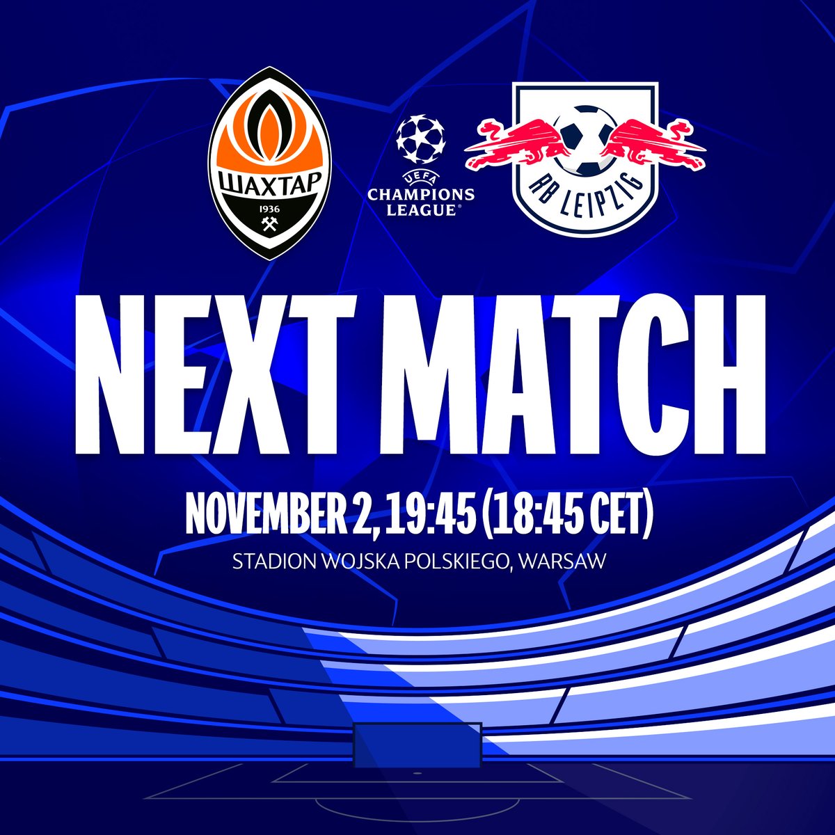 🔥 The decisive battle of the @ChampionsLeague on Wednesday! ⭐️ ⚽️ #ShakhtarRBL 🏆 UCL, group stage, 6th round 📅 November 2 ⏰ 18:45 CET 📍 Stadion Wojska Polskiego, Warsaw #Shakhtar | #UCL