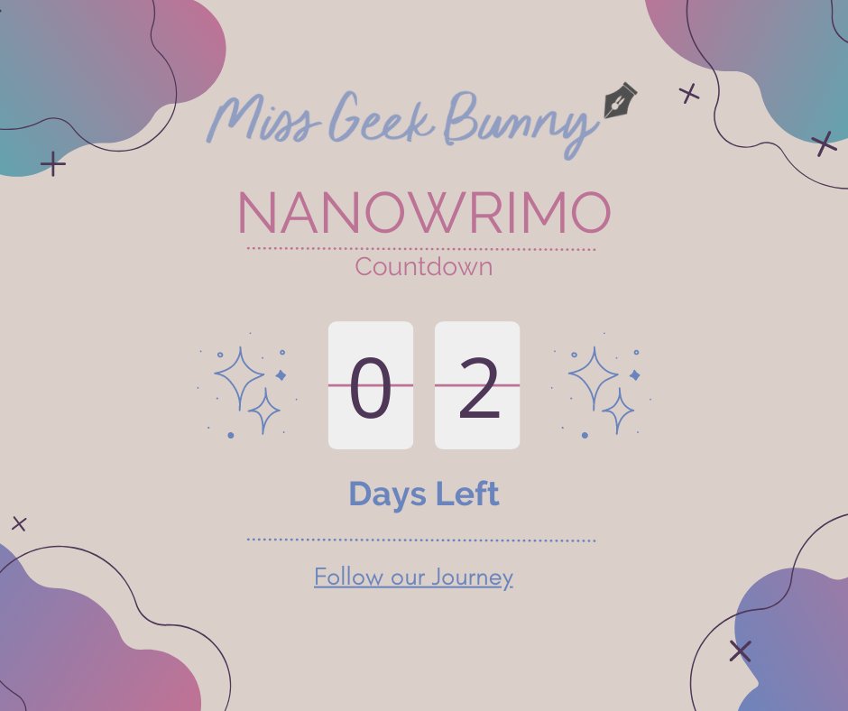 MissGeekBunny's tweet photo. Only two days left before we enter into the chaos of #nanowrimo Are you ready? #amwriting https://t.co/mr7Y8qKsXX