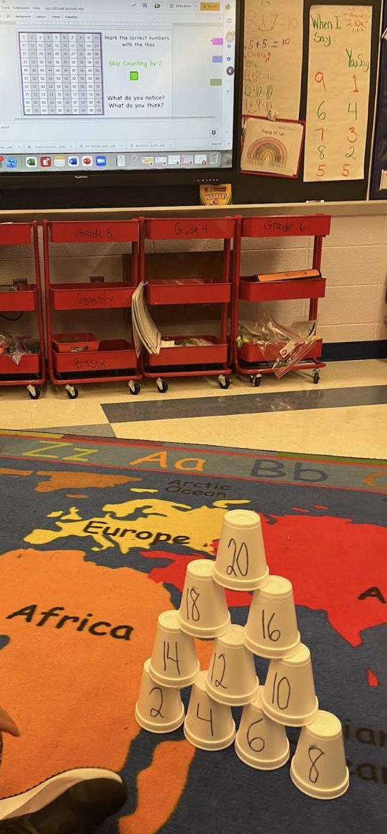 anne_teaches's tweet photo. Cup stacking by 2's, Smart Board game to find Even Numbers, and making towers to identify Odd and Even Numbers make for a fun filled math T3 group for our 2nd graders! #makingmathmagical https://t.co/6hq2vaHfHh