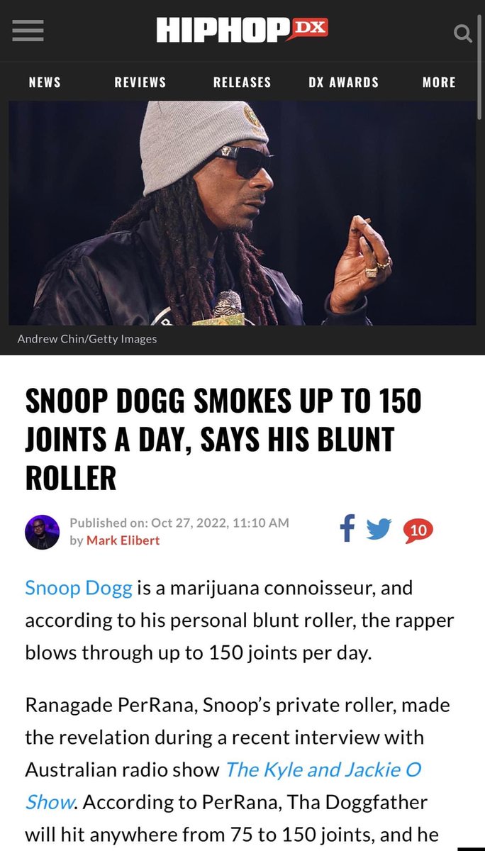 worldblog6's tweet photo. I know Snoop is a walking chimney but 150 blunts a day is crazy lol if he sleeps 8 hrs a night that’s almost 10 blunts for every hour that he is awake 🤯 https://t.co/AAz2YDJPJB