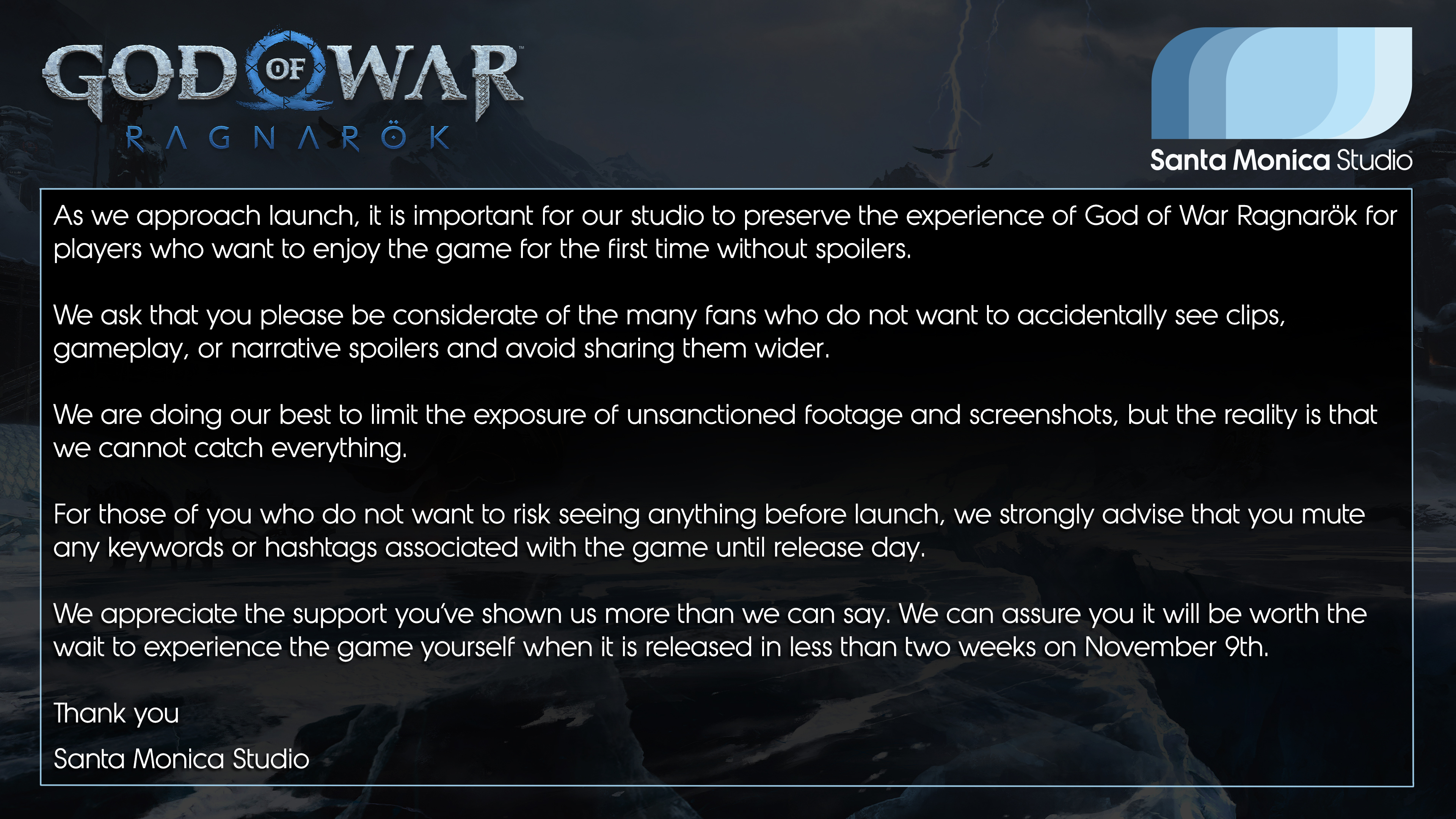 God of War Ragnarok | Santa Monica comenta sobre spoilers do novo jogo