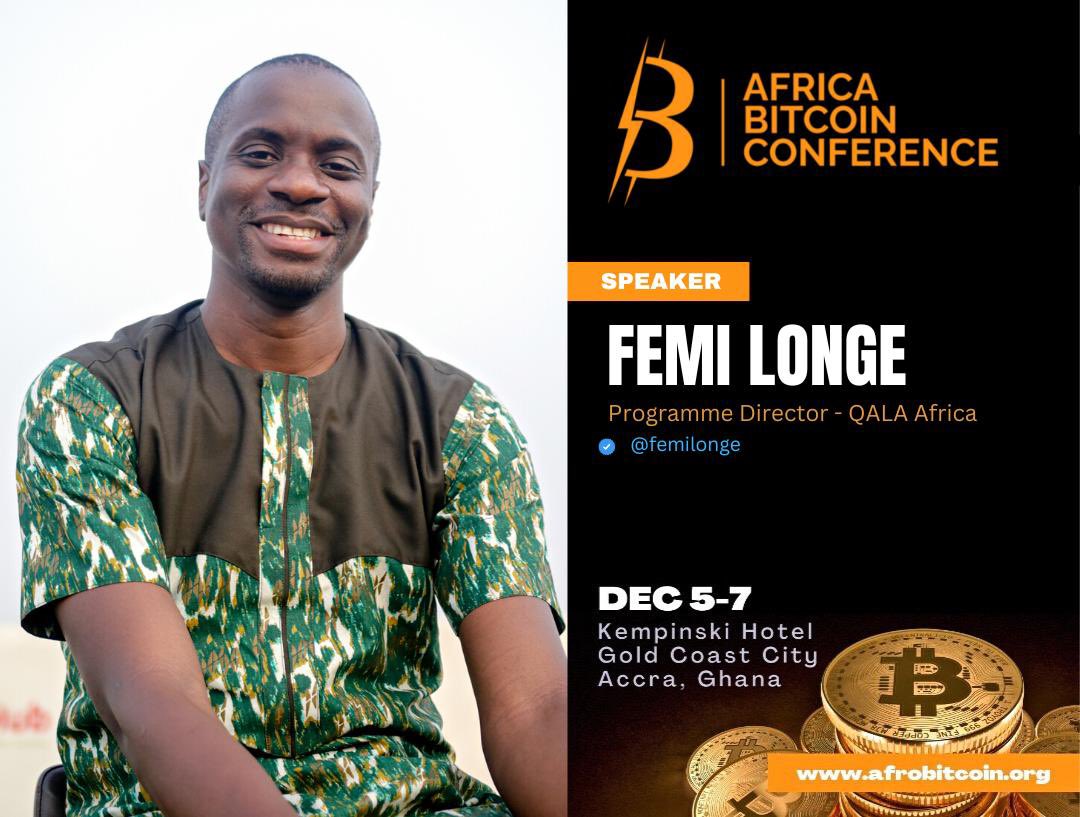 🗣 Announcing Femi Longe as Africa Bitcoin Conference 2022 speaker!  @femilonge is a serial social entrepreneur, innovation consultant, learning  scientist, and startup coach. He is the Programme Director @QalaAfrica, a  startup that