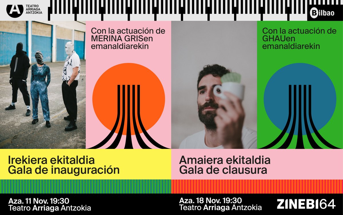 ZinebiFEST's tweet photo. 🌠 @MariaGoiricelay-ak eta @AnePikaza-k (La Dramática Errante) #zinebi64 inaugurazio- eta amaiera-ekitaldiak zuzenduko dituzte. 👉🏼 Ez itzazue galdu! Erosi zure sarrerak @Teatro_Arriaga-n 🔗 https://t.co/h9UewJTjip
✨ IREKIERA – Aza 11 – @MerinaGris
✨ AMAIERA – Aza 18 – #Ghau https://t.co/k3vkHEzG5k