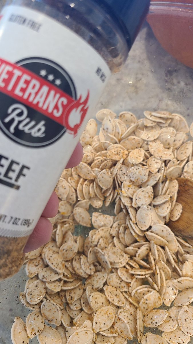 Pro tip: toss the pumpkin seeds in olive oil and <a href="/Veterans_Q/">Veterans Q Barbecue Sauces & Rubs</a> rub before roasting.. came out amazing #bbq