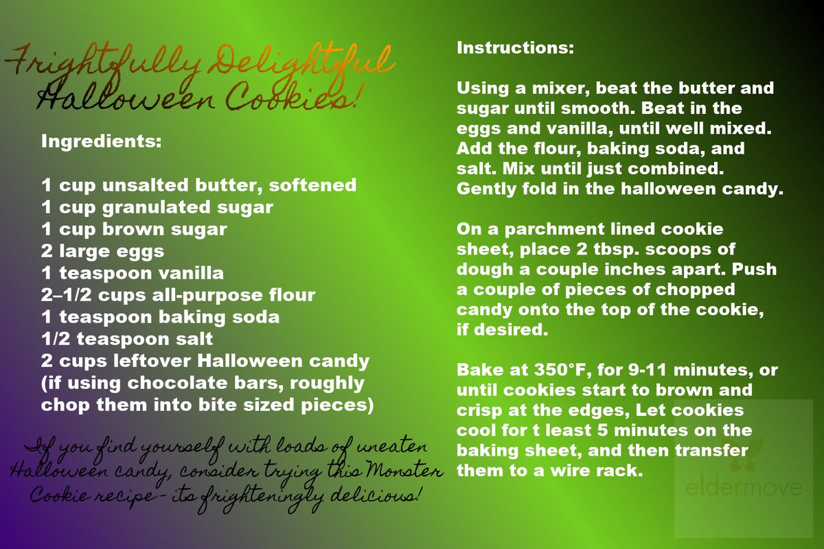 eldermoveinc's tweet photo. Now that you are sitting amongst piles of Halloween candy, check out this recipe from the Elder Move Kitchen - cookies meant to delight (and use up some of that candy!) #ElderMove #yeg #yegseniors https://t.co/qmnVsZVfD0