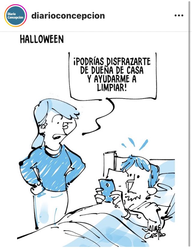 T_Pustilnick's tweet photo. Que mal @DiarioConce 
El hombre “no ayuda” cuando hace las labores del hogar. 
Lo “tenebroso” de este Halloween es que año 2022 sigan promoviendo estereotipos de género y no la corresponsabilidad. https://t.co/c2WL4in2jd