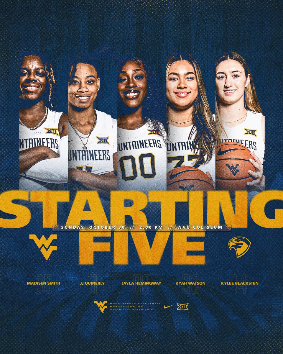 WVUWBB's tweet photo. Here's today's starting 🖐️‼️

#HailWV https://t.co/3ya9A4MIV6