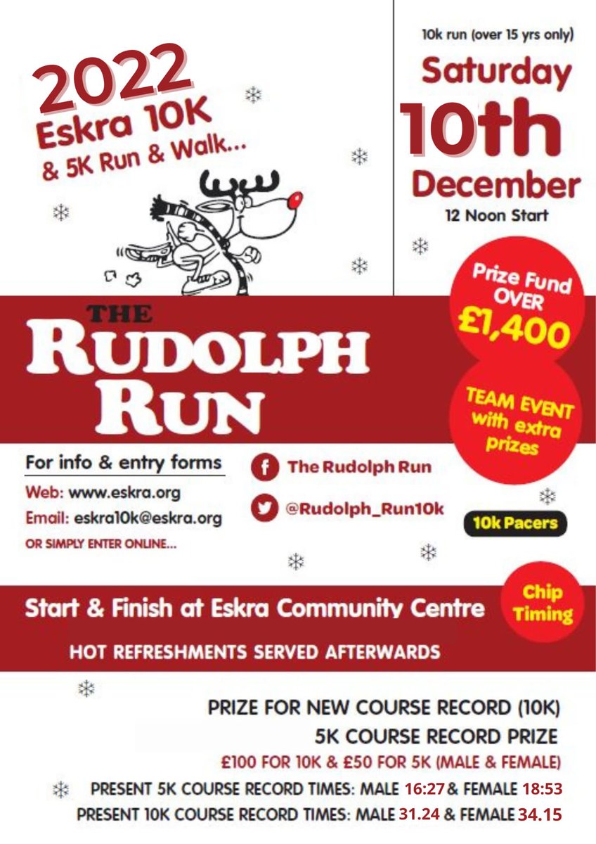 It’s that time of the year. Rudolph Run 2022 is ready and rearing to go. Put 10th December in your diary. Online registration only. Use the link below ⬇️⬇️⬇️⬇️ njuko.net/rudolph_run_20… Our famous Rudolph Run beanie hats for the first 300 runners so don’t delay.