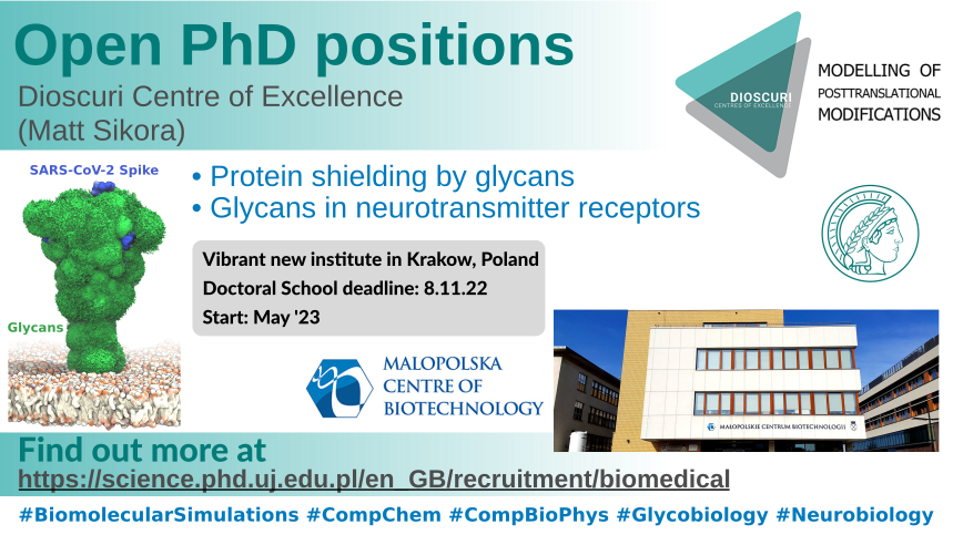 Job 🚨 Interested in working at the interface of glycoscince, neurobiology and computer simulations? Join me in the newly established #DioscuriCentres at @MCB_UJ, #Krakow! Super exciting PhD projects: tinyurl.com/mdmh2vdr tinyurl.com/8yp9d3u3 Good coffee included☕️ Pls RT!
