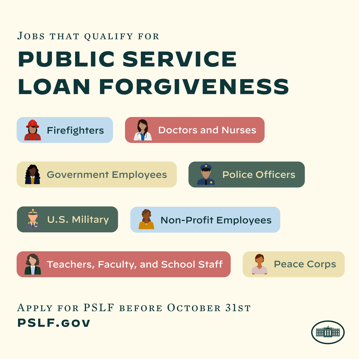 WhiteHouse46's tweet image. Tomorrow, October 31, is the LAST DAY to apply for the Public Service Loan Forgiveness Program under temporary changes made by the Biden-Harris Administration.

Learn more at PSLF.gov.