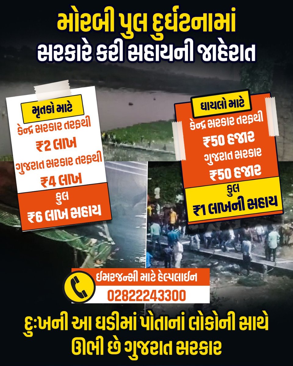 મોરબીમાં પુલ તૂટવાની દુર્ઘટના અત્યંત દુઃખદ છે. આ દુઃખની ઘડીમાં કેન્દ્ર અને ગુજરાત સરકાર સૌની સાથે ખડેપગે ઊભી છે.