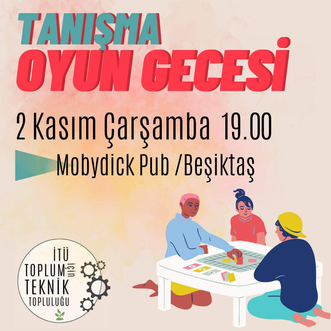 Toplum_Icin's tweet photo. İTÜ Toplum İçin Teknik Topluluğu olarak tanışma etkinliğinde buluşuyoruz!

Ödevlere sınavlara kısa bir oyun arası veriyoruz. "Tanışma Oyun Gecesi" nde  buluşuyoruz. Bütün İTÜ'lü arkadaşlarımızı bekliyoruz 🎉🎉

🗓 2 Kasım Çarşamba 
🕖 19.00
📍 Mobydick Pub/Beşiktaş https://t.co/a8CBxsjllH
