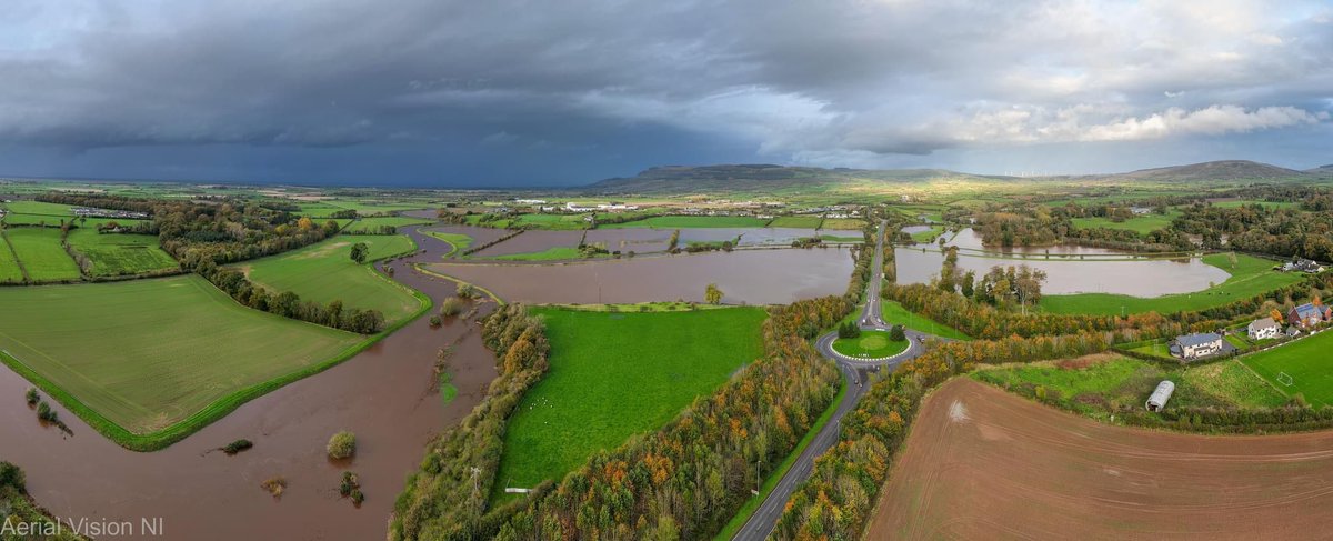 FieldCentre's tweet photo. That’s some water there!!! Flooding near Limavady where the Curly Burn joins the Roe. Picture from Aerial Vision NI. https://t.co/mk3pr77a2Y