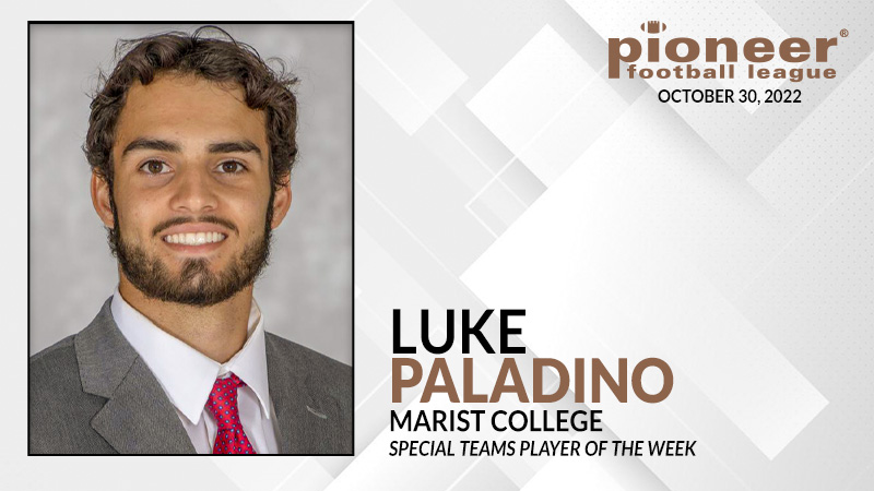 𝐏𝐅𝐋 𝐒𝐩𝐞𝐜𝐢𝐚𝐥 𝐓𝐞𝐚𝐦𝐬 𝐏𝐥𝐚𝐲𝐞𝐫 𝐨𝐟 𝐭𝐡𝐞 𝐖𝐞𝐞𝐤 @Marist_Fball K Luke Paladino was responsible for 12 points after making all three of his field goals and all three of his PATs in a win against Presbyterian. #FCS