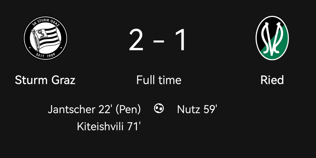 OtherBundesliga's tweet image. ⚫ The evening game reads like a scoreline from a few seasons ago with Jantscher, Nutz and Kiteishvili on the score sheet!

Sturm come through their test though, for another three points #STUSVR