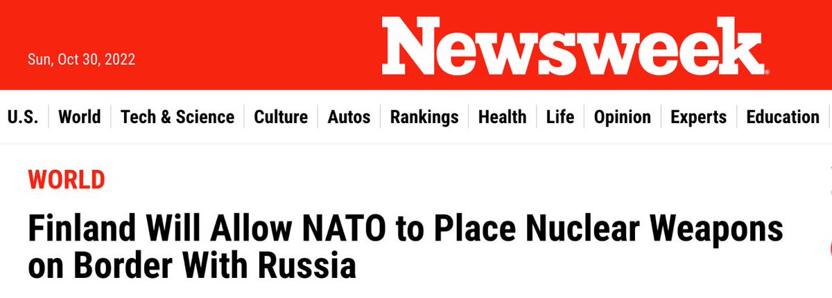 🇷🇺🇫🇮 Finlandia zezwoli na umieszczenie broni jądrowej na swoim terytorium, jeśli zostanie zatwierdzony wniosek tego kraju o przystąpienie do @NATO - twierdzi @Newsweek