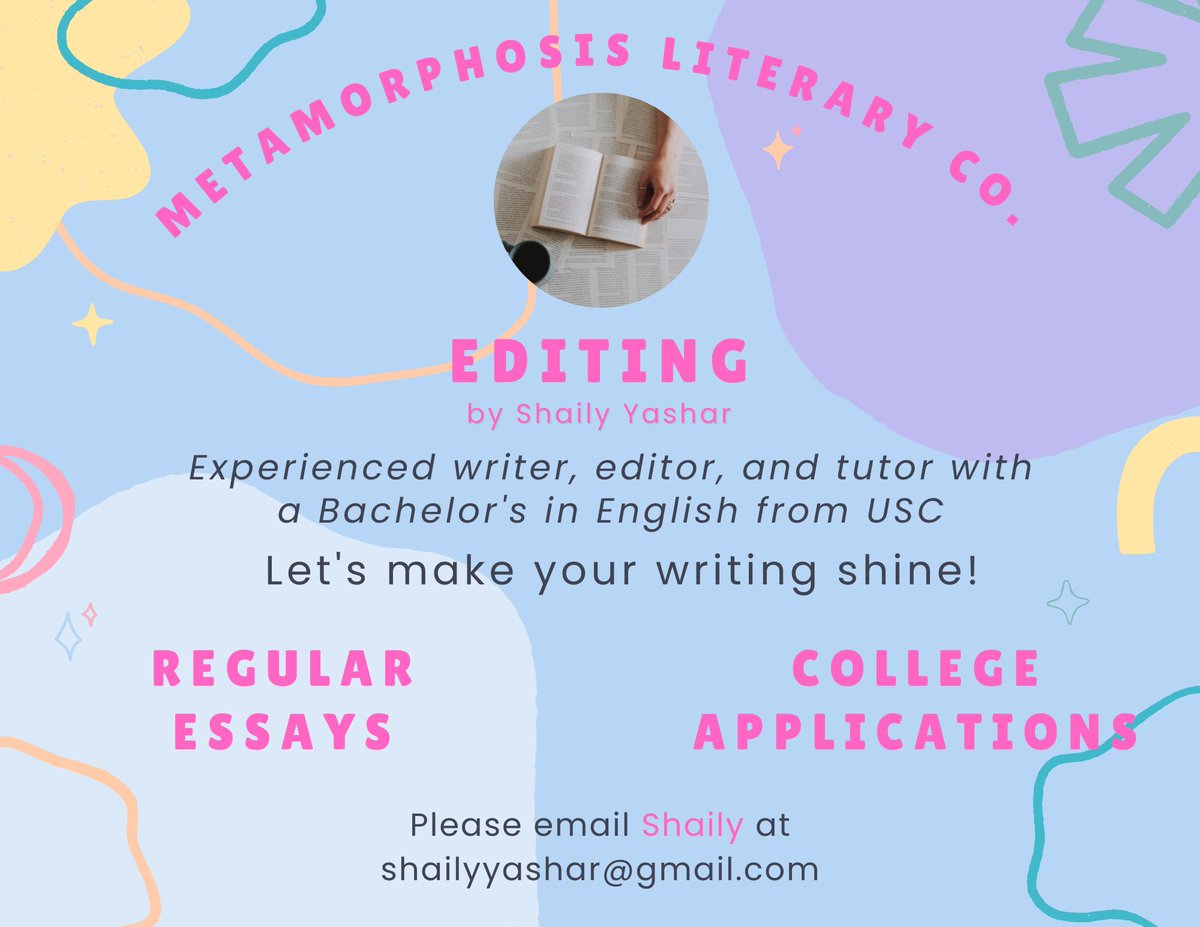 Shailylovesyou's tweet photo. Do you need help with college applications?
Or do you need another set of eyes on your paper? Or perhaps someone to brainstorm with?
Then shoot me an email!
#collegeapps #editing #freelanceeditor #essayediting https://t.co/4xLYG5KcI8