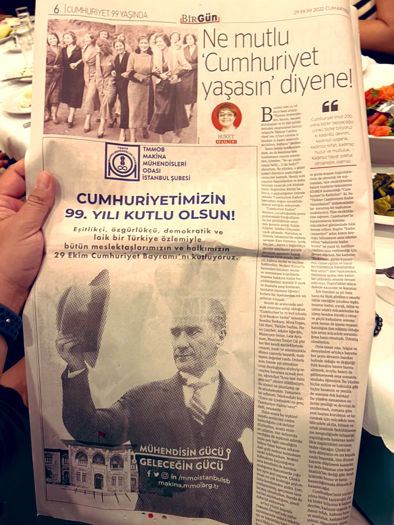 @ozgeercan @BuketUzuner @BirGun_Gazetesi @Sila_Tas @gurkankucukler @feyzabasar @BirGun_Gazetesi ‘nde yazısının tam altında da @MMOistanbulsb ‘nin ilanı denk gelmesi şahane olmuş. #MühendisinGücüGeleceğinGücü