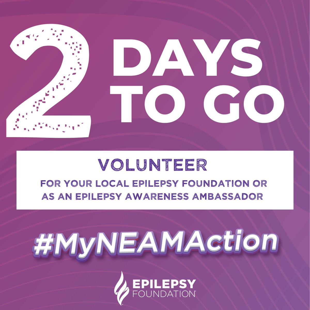 EpilepsyFdn's tweet photo. 2 days until NEAM! What will be your #NEAMAction for November? Learn more on how to get involved! #MyNEAMAction #NEAM2022 https://t.co/2xEEswoGXO https://t.co/TvPNai7VhU