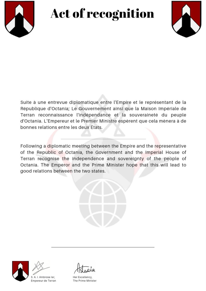 Recognition of <a href="/Octaniarepublic/">Republic of Octania</a>
-
We hope this will lead other micronations to interact with the Empire 🌃