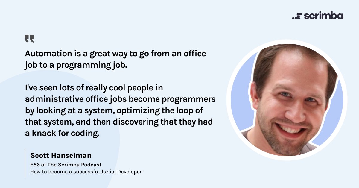 scrimba's tweet photo. It’s all about automation! 💥

If you can automate something, make a system easier or better and set someone up for success, it can be hugely impactful on peoples lives. 💡

🔗 https://t.co/2BiKG47IvT @shanselman https://t.co/QGkeuNj3vd