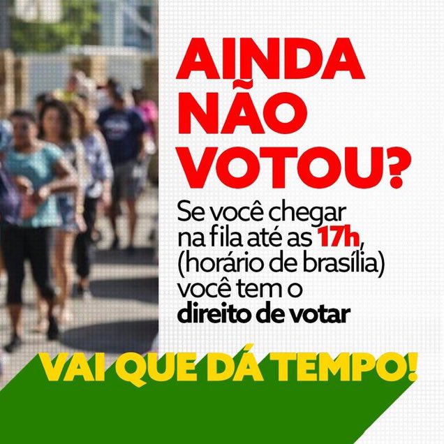CHEGUEM ATÉ AS 17h NA FILA (e não saiam depois desse horário)! VOTEM!