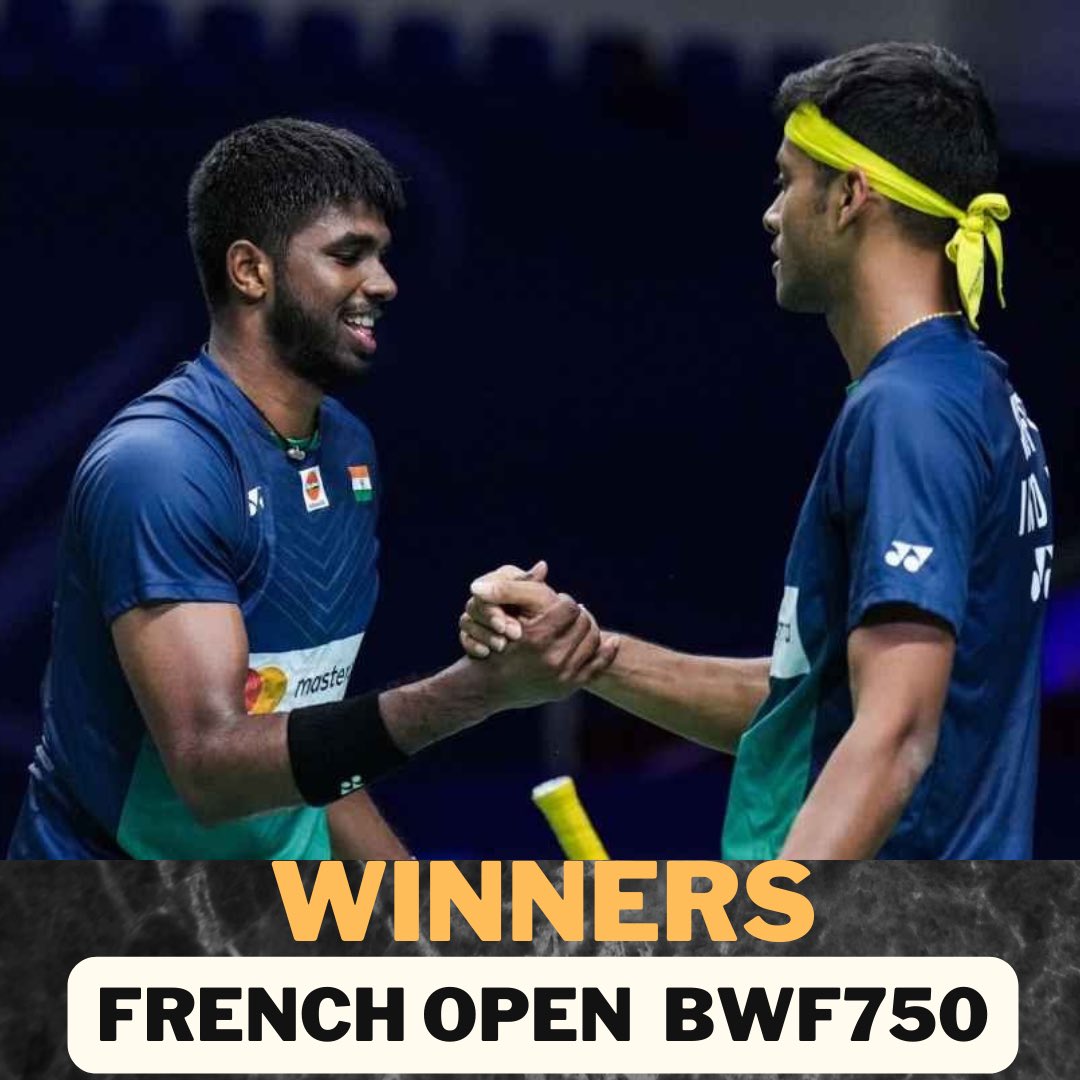 Title Alert 🚨 The boys have done it by clinching the #FrenchOpen2022 👉Defeated Lu/Yang convincingly 21-13,21-19 👉Third 2022 title for the Indian pair Congratulations 🎉
