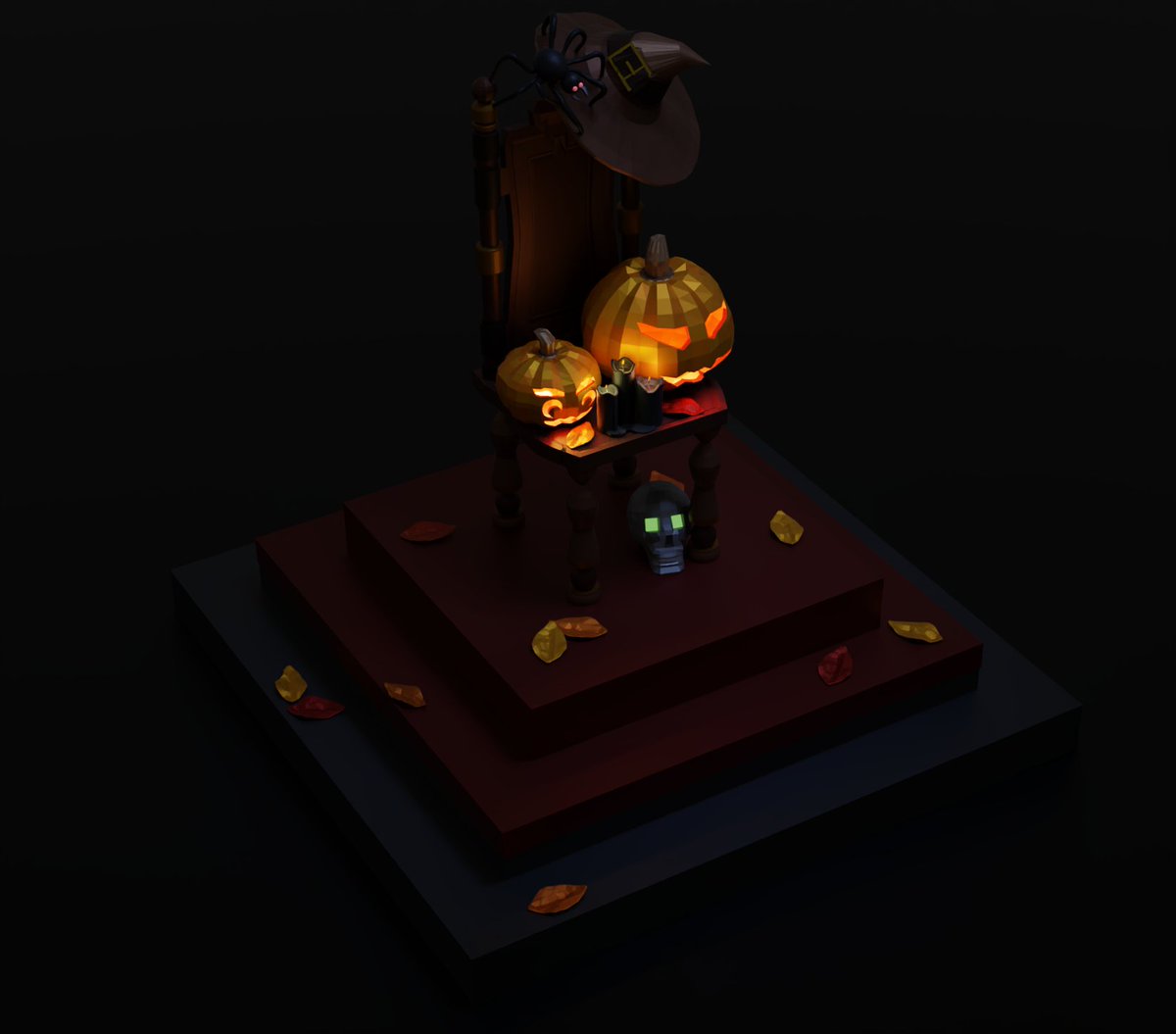 ParisPixels3D's tweet photo. Wishing Everyone a Happy #Halloween!  #Blender3D #LowPoly https://t.co/fXAjGqwDO4