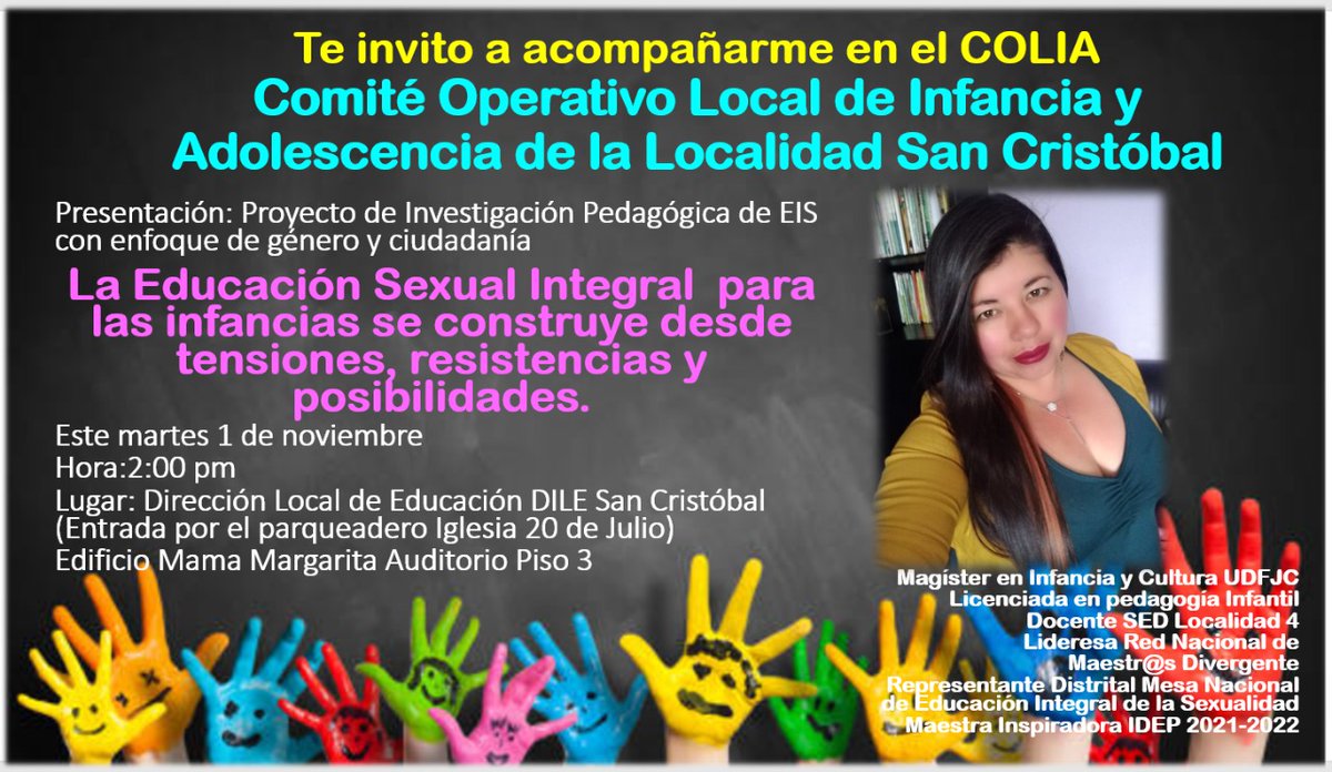 Invitadisimos este martes COLIA en el DILE San Cristóbal a las 2:00 pm Construyamos sobre Educación Integral para la Sexualidad pensada para las infancias abierto a maestros y público en general