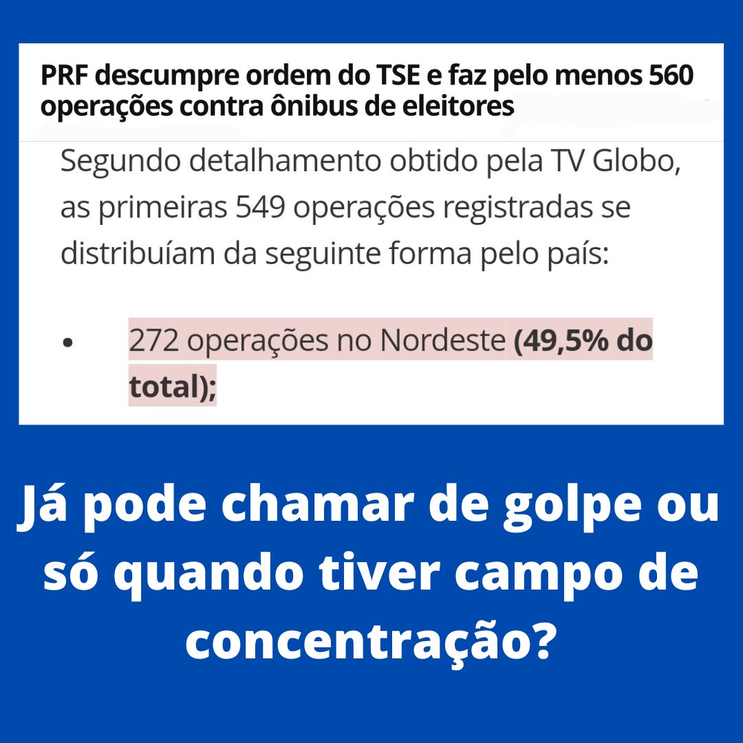 dralexandrelima's tweet photo. 50% das operações da PRF no Nordeste. Cobra a determinação TSE. Isso é uma tentativa de golpe.

#DeixemOsNordestinosVotar #deixaonordestinovotar #deixaonordestevotar https://t.co/U0bqyEYrZO