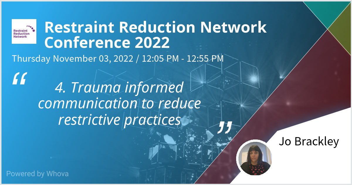 jobrackley's tweet photo. I am speaking at Restraint Reduction Network Conference 2022. Please check out my talk if you're attending the event!  - via #Whova event app ⁦@purplishspider⁩ https://t.co/BAaEUPXG4H