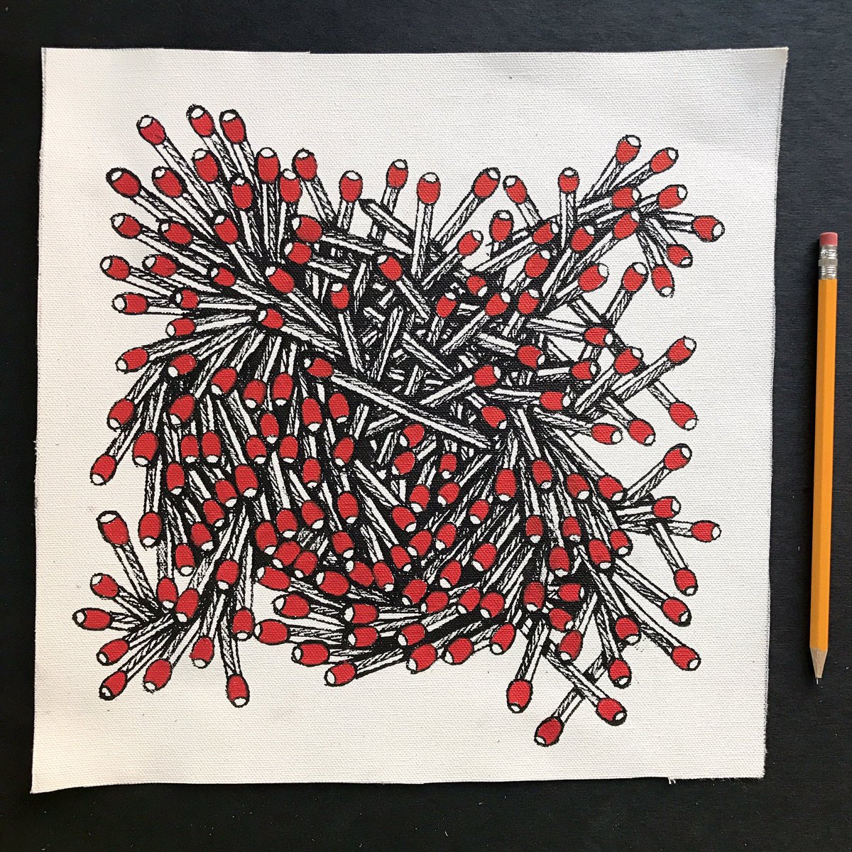 Ahhhh Matchsticks No. 26. 12x12 inches acrylic paint pen on canvas. Who wants one? 

#matchsticks #matchstickart #drnver #denverart #denverartist #drawingoftheday #dailydrawing #draweveryday #painting #illustration #patterns #abstractart