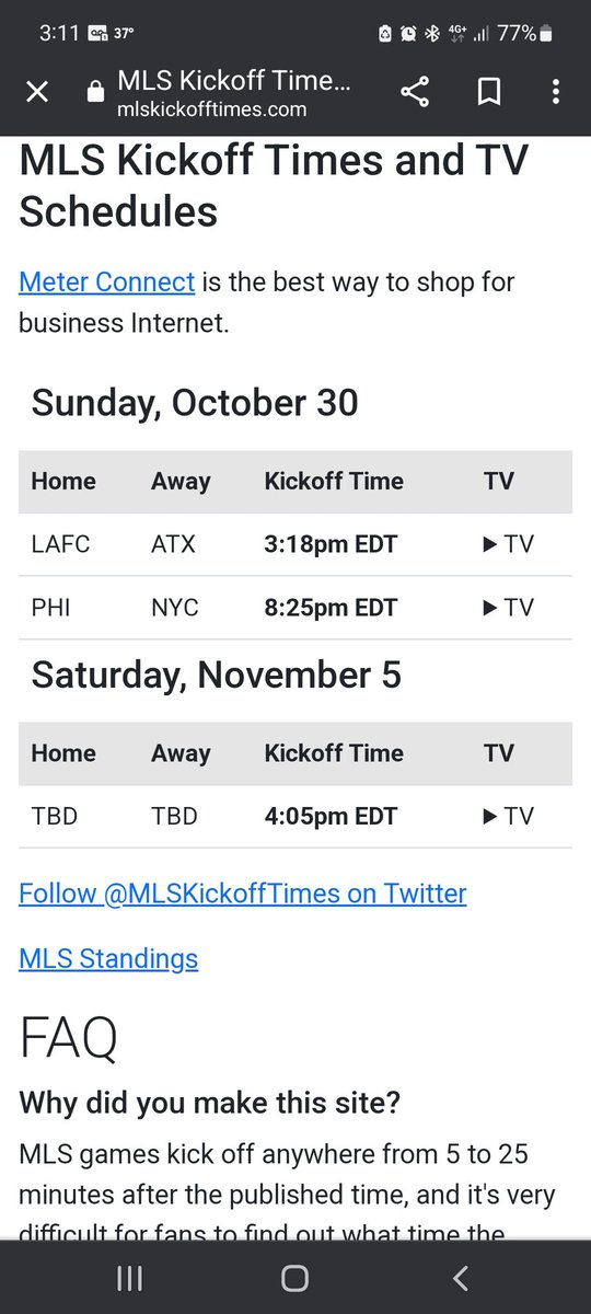 UniteToWatch's tweet photo. #MLSCupPlayoffs Actual start times for Conference Final & #MLSCup
#UniteToWatch https://t.co/2rZTjXPp99