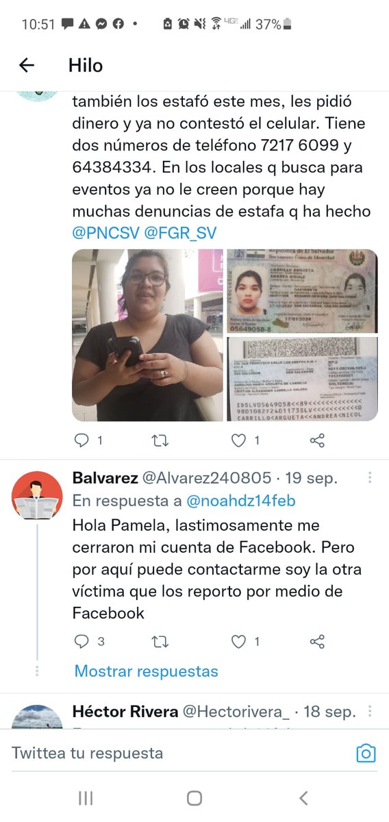 ChinochinoEm's tweet photo. Abro Hilo Quiero hacer pública una denuncia de estafa,  por parte de Andrea Nicole Carrillo Arqueta junto a su esposo Walter Orlando gutierrez aldana @nayibbukele @PNCSV @Director_PNC @FGR_SV fuimos víctimas de estas personas https://t.co/uj3fS4jqIb