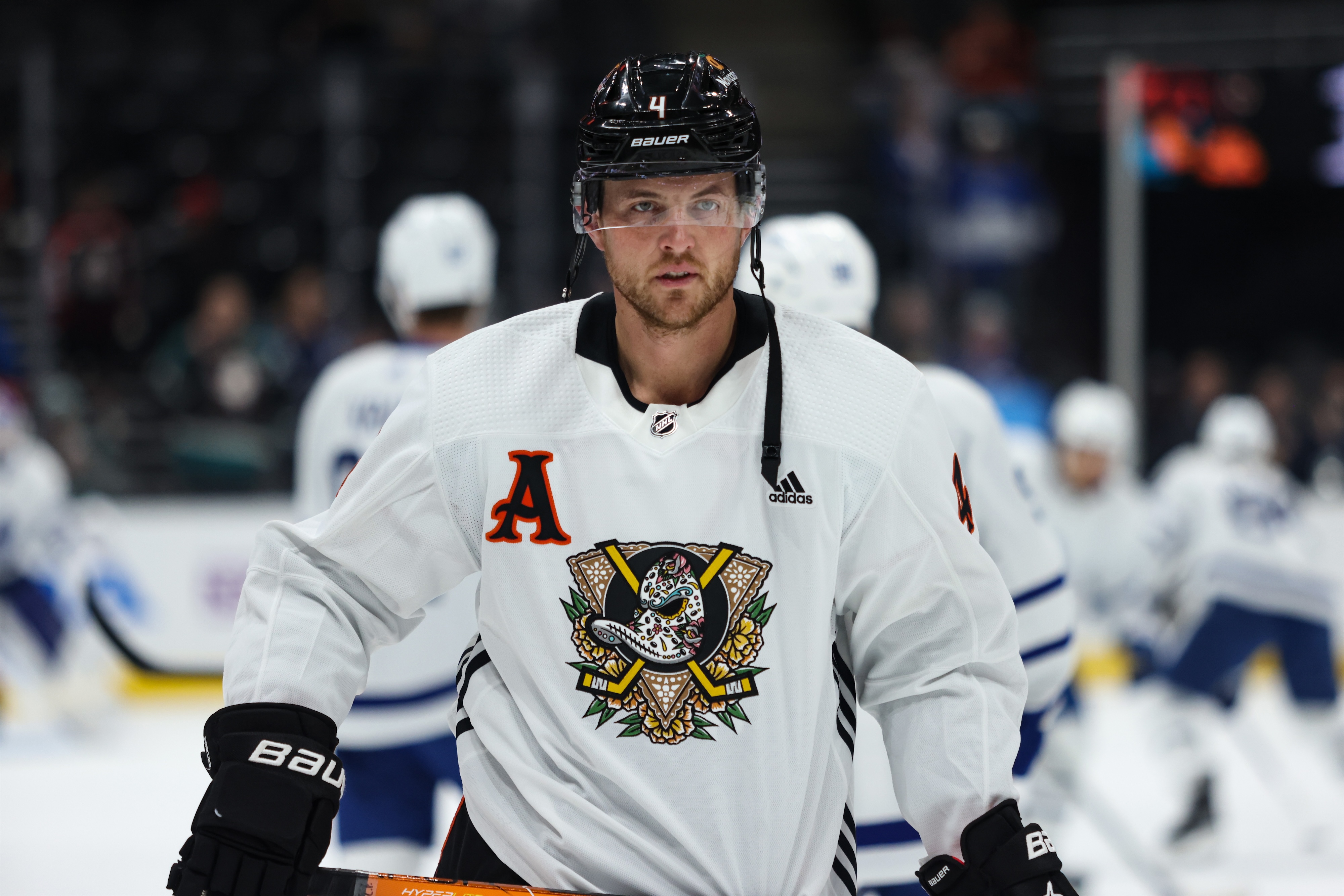 NHL on X: These @AnaheimDucks Día de Muertos warmup jerseys are something  else. 😍 They were designed by Anaheim-based artist Gustavo Jaimes  (@Gusj714) whose creation features the club's original logo combined with