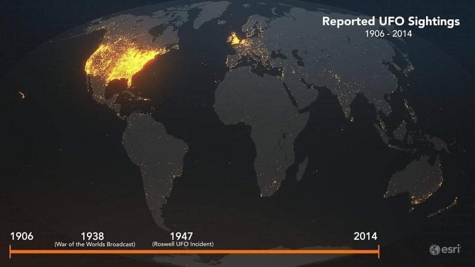 Avistamientos de OVNIS desde 1906 a 2014. ¿Qué patrón veis?