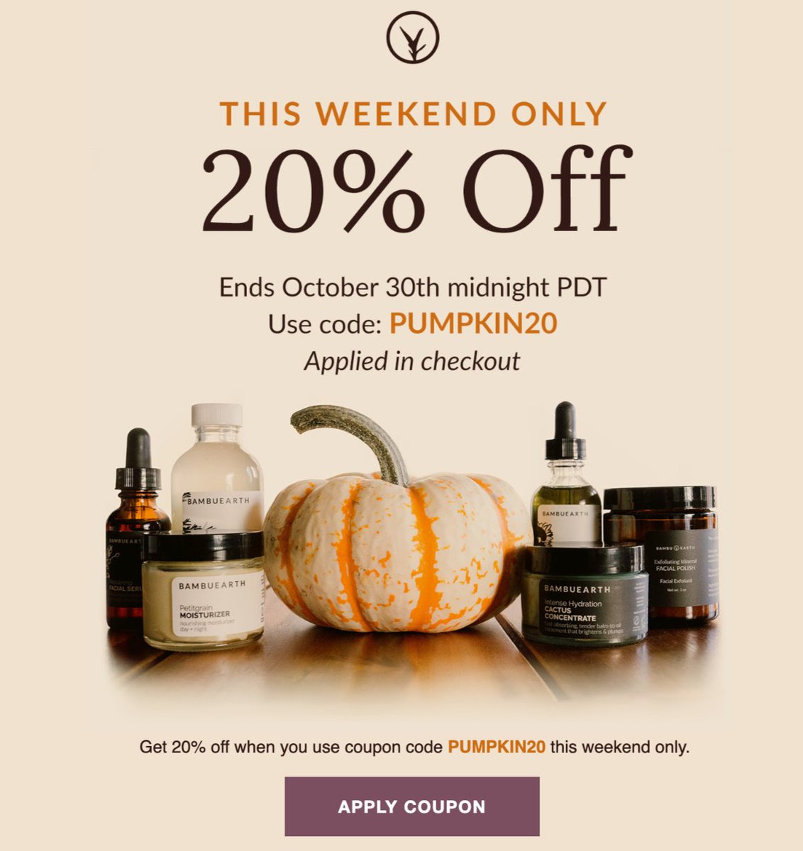 Really good email from <a href="/bambuearth/">Bambu Earth</a>. 

Clear and straightforward message. 

Plus, from color to code to image, everything is relevant!