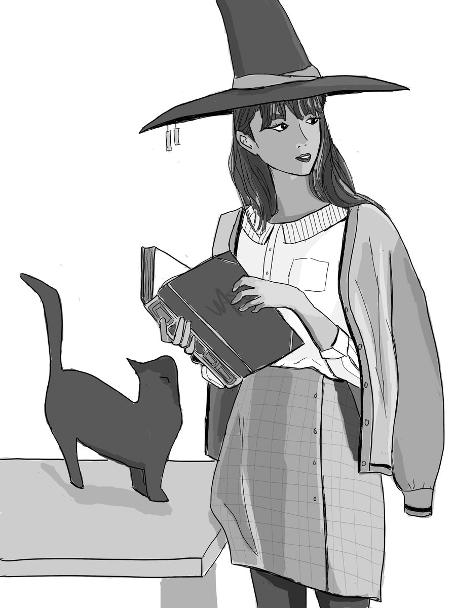 waso_one's tweet photo. Happy Halloween! #witch #bruja #cat #gato #sketch #visdev #characterdesign #sketch https://t.co/IkQBNZjloS