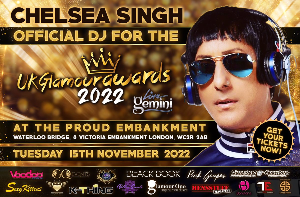 The LEGENDARY @Chelsea_Singh_ DJ and producer will be smashing the decks at the @ukglamourawards massive event! Not to be missed ATTENDING ON THR RED CARPET CELEBRITIES & TELEVISION 🎥 MAIN STREAM MEDIA PRESS 📸 TICKETS ARE STILL AVAILABLE! 🚨 TABLES ARE NOW LIMITED!! 🚨