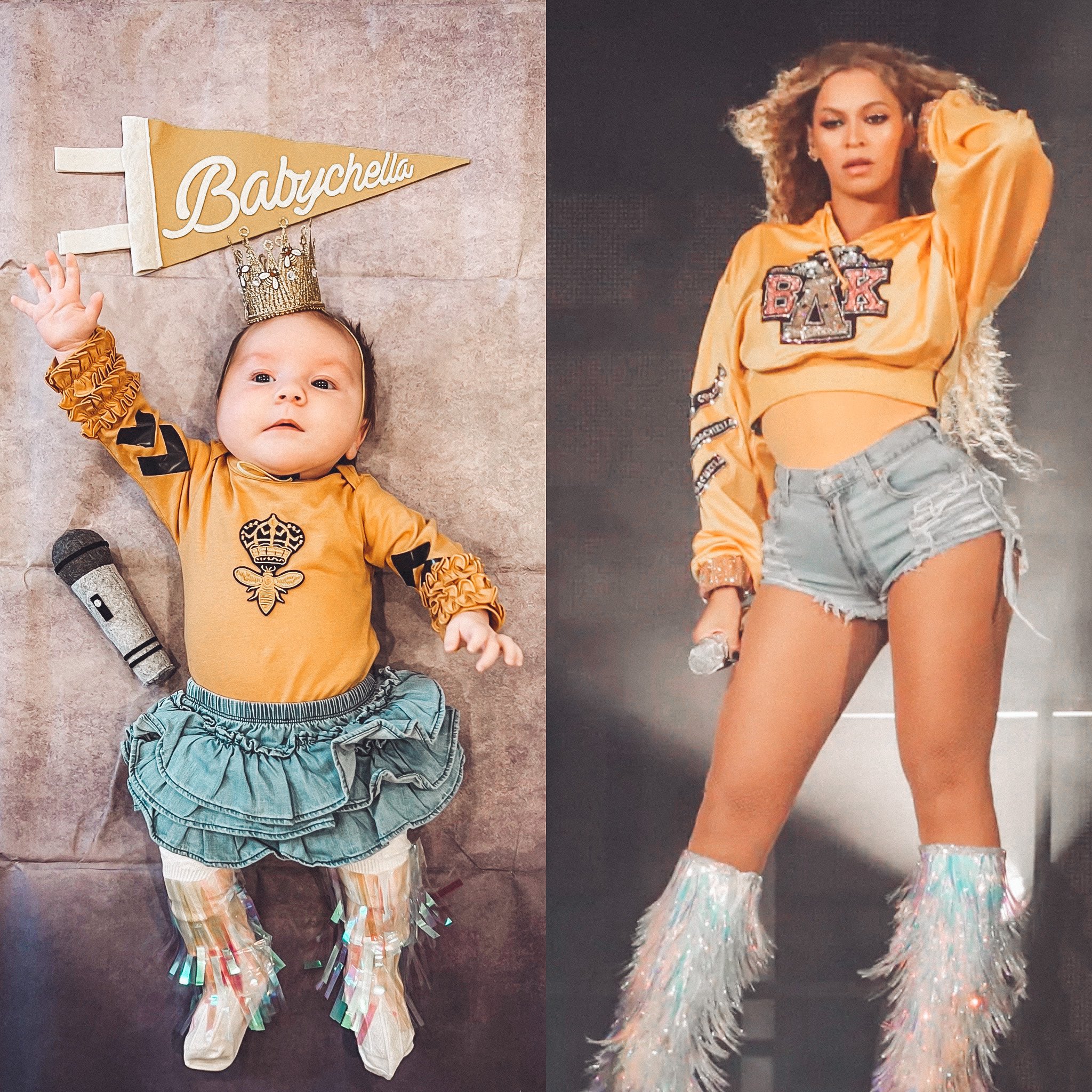Chandra Bork on X: "Baby @Beyonce. 👑🐝 Lainey's first Halloween costume is  a tribute to the Queen and her iconic #Beychella look. She listened to the  entire #Renaissance album on repeat in