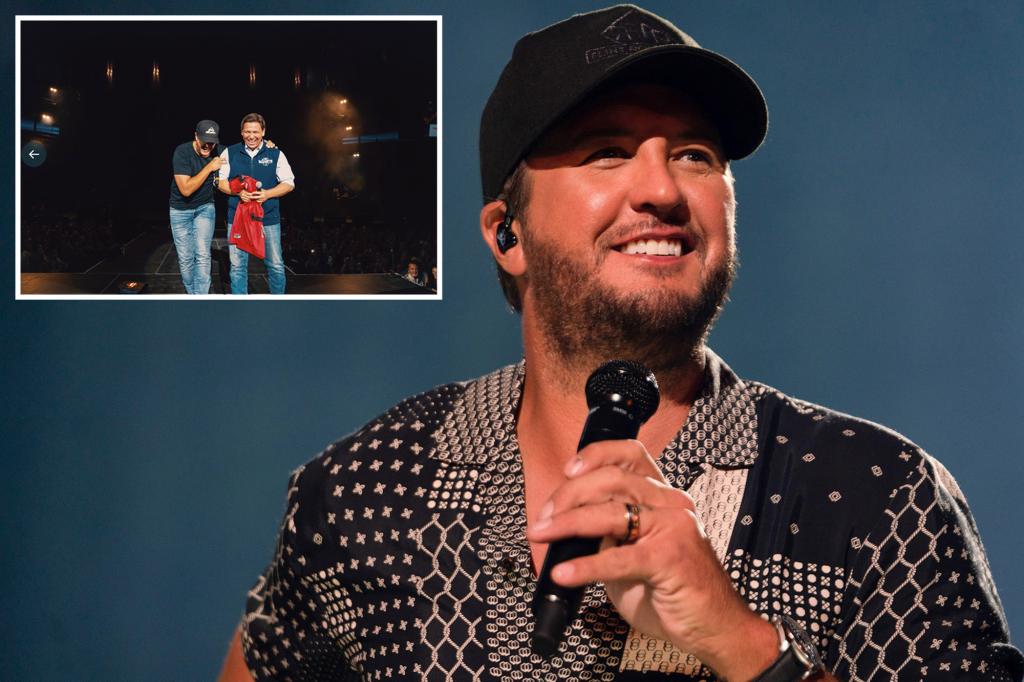 nypost's tweet image. Luke Bryan defends welcoming Gov. Ron DeSantis on stage during benefit concert trib.al/pqlLgdU