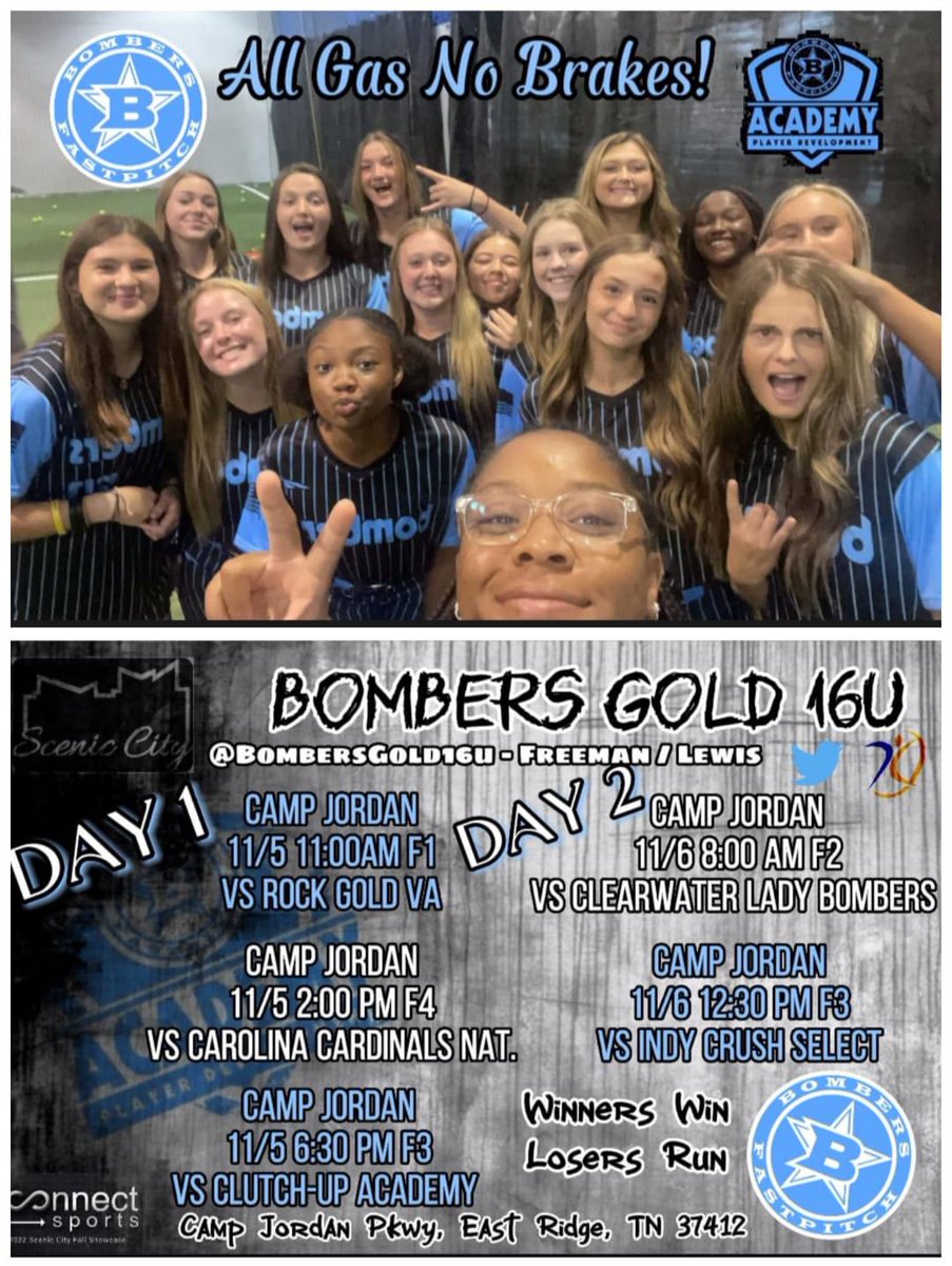 AGTFREEMAN16u's tweet photo. Time to lace them up for fall Showcase Season! Come watch your Bombers Gold 16u at Scenic City Showcase! Starts Friday night where we have 5 players selected to the All-Star game! Remaining schedule for Showcase play below! @ConnectSports_
#allgasnobrakes
#winnerscompete https://t.co/xzS9z0ORTd