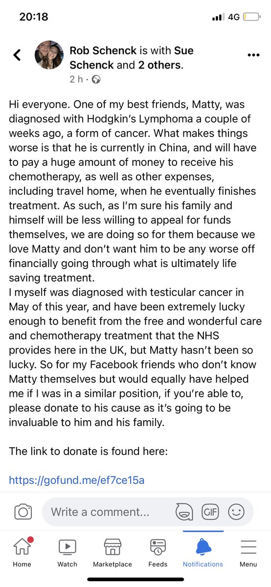 RobSchenck's tweet photo. The link to donate is found here:
https://t.co/PAI2EqklkC #GoFundMe #Cancer https://t.co/kJd5xEuYcm
